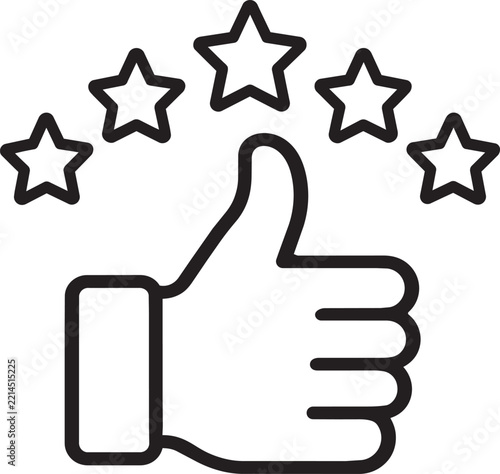 Thumbs Up Hand With Stars Icon For Approval Success Like Rating Satisfaction And Positive Feedback