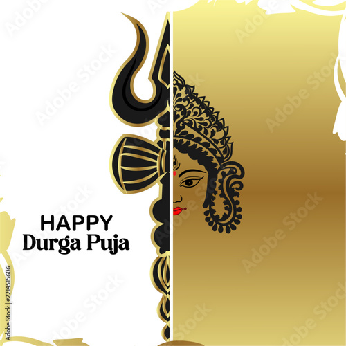 Durga Puja Greeting Card Template with Trishula and Goddess Silhouette