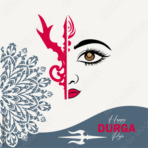 Durga Puja Celebration with Goddess Face and Trishul Illustration