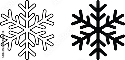 Snowflake vector icon set, black outline and solid silhouette winter symbols, ice crystal clip art for christmas design
