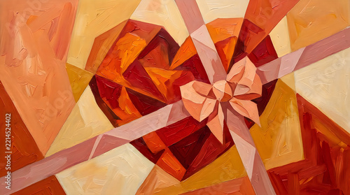 Abstract heart shaped gift box with ribbon and bow top view