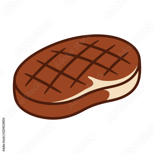 Grilled beef steak piece with brown char marks in a simple flat vector illustration style