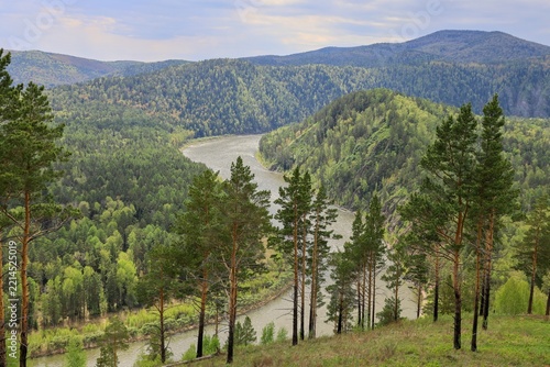 
a river loop in the mountains