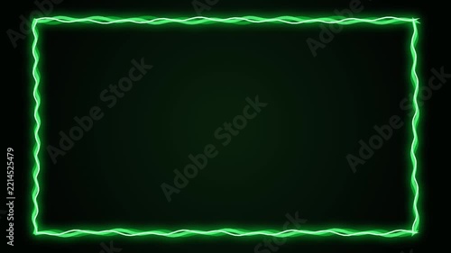 Neon green wavy light border frame overlay, glowing electric energy rectangle effect for social media and editing