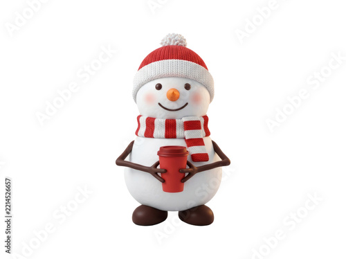 Cute Snowman Figurine Wearing Red Scarf And Hat.