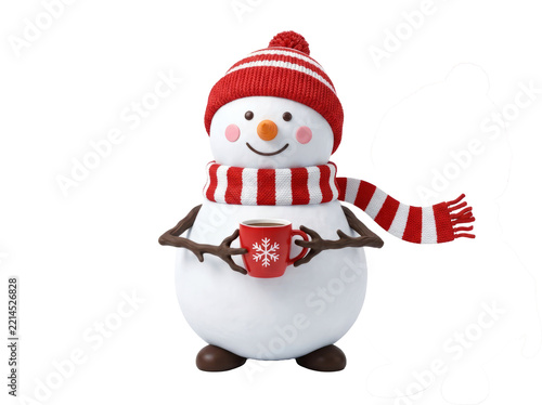 Cute Winter Snowman Figurine Wearing Hat And Scarf.