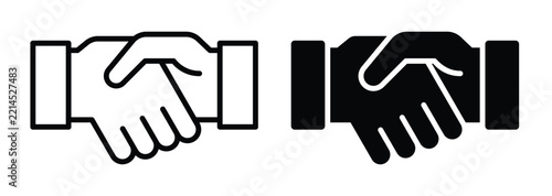 Handshake icons set. Business agreement handshake symbol set. Shaking hands logo. Friendly handshake line and solid style - stock vector.