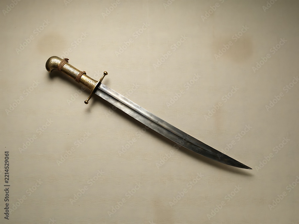 Fototapeta premium Antique brasshilted short sword with a curved steel blade