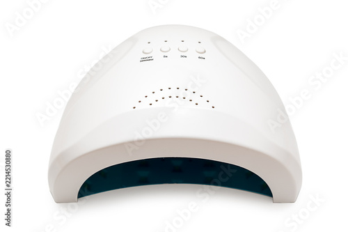 LED lamp for curing nail polish on fingers. On a white background.
