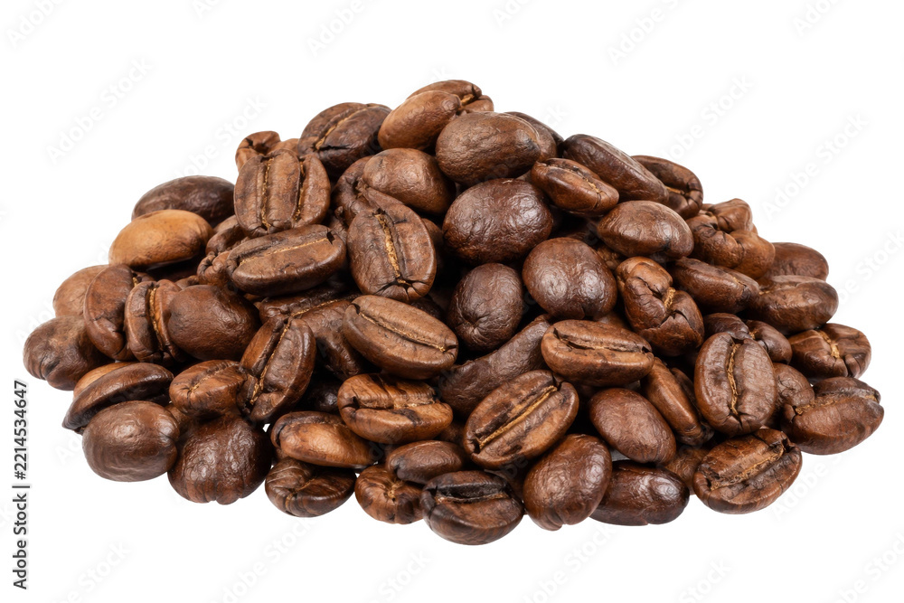 Fototapeta premium A pile of roasted coffee beans isolated on a white background for culinary and beverage concepts