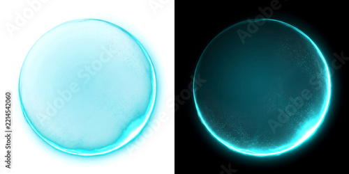 Glowing cyan energy orb with a luminous neon edge and softly textured surface perfect for PNG, Transparent and Black Background Versions designs