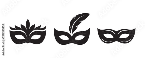 Black decorative masquerade masks with intricate feather and spiky designs for festive occasions.
