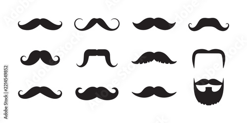 Gentleman facial hair collection featuring various mustache styles and a beard for hipster style.