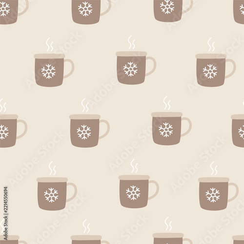 Seamless pattern with cups of a hot drink