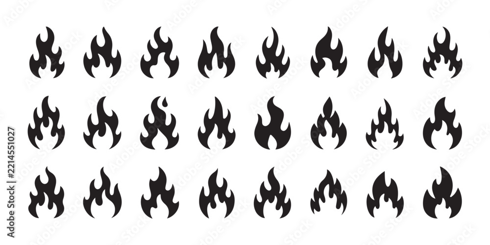 Obraz premium Diverse collection of flame icons in various styles and sizes.