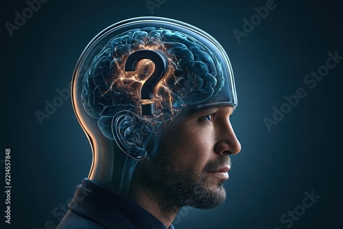 Human brain question mark profile psychology concept conceptual thought