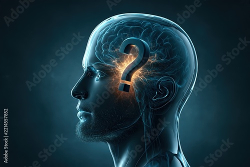 Human brain question mark silhouette intelligence concept psychology mind