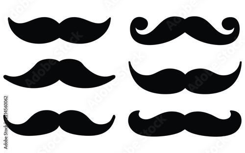 Classic Masculine Facial Hair Collection Featuring Elegant Mustache Shapes in Retro Black Silhouette
