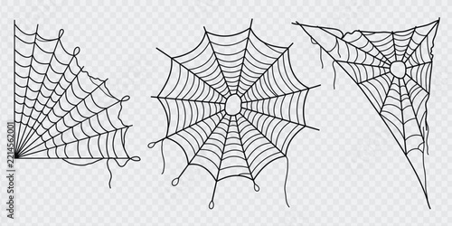 Spooky Halloween cobweb sketch collection, hand drawn black spiderwebs