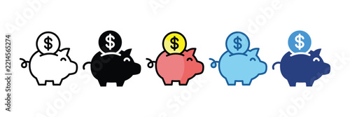 Piggy Bank  Icon Set Multiple Style Collection