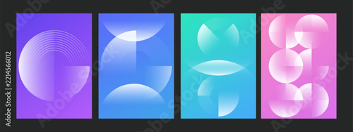 Set of colorful gradient poster designs with circular geometric shapes vector.