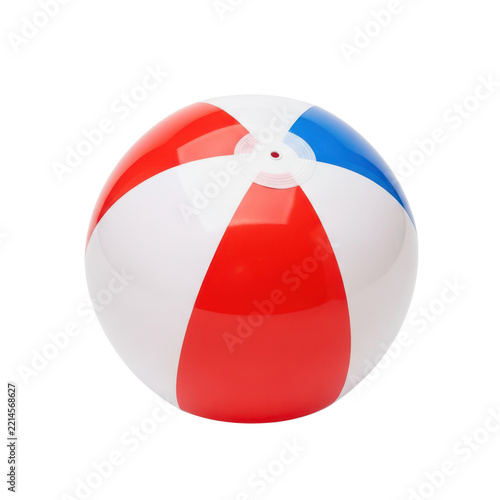 Colorful inflatable beach ball for summer fun isolated on white background