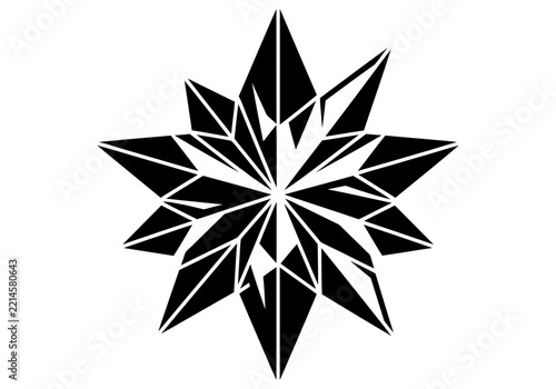 Minimalist black and white star icon featuring a geometric eight pointed shape isolated on a plain background