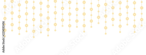 Golden Hanging Beaded Garland Lights on White Background