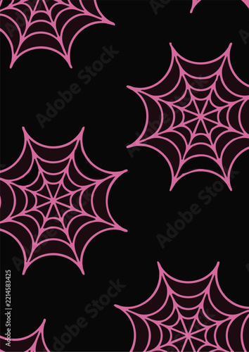 Pink Spider Web Seamless Halloween Pattern on Black Background
