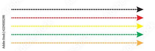 Colorful Dotted Arrow Lines Set with Black, Red, Yellow, Green and Orange Directional Arrows Isolated on White Background