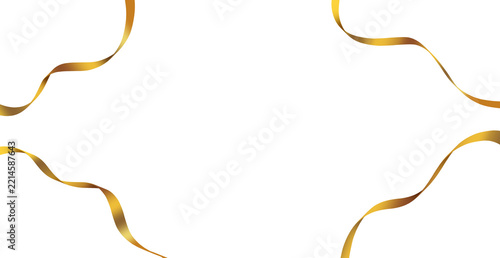 Golden 3D Ribbon Swirl Corners frame, shiny elegant Luxury ribbon with Copy Space on transparent background.

