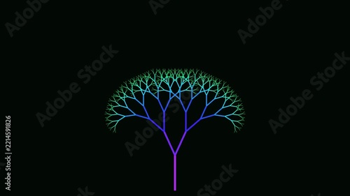 Vibrant Fractal Tree: Symmetrical Branching on Black Background