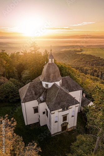 Church Of Saint Barbara In Buchlovice At Sunset