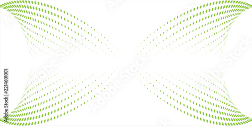 Abstract 3D halftone dots green curve wave vector element isolated on white background.