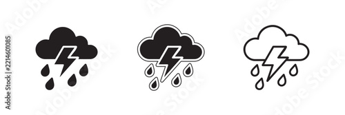 Thunderstorm Weather And Rain Lightning Vector Icons