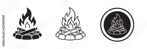 Campfire Bonfire Fire Flame Camping Vector Icon
