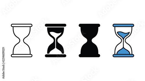 Set of four different hourglass timer icons isolated on a white background