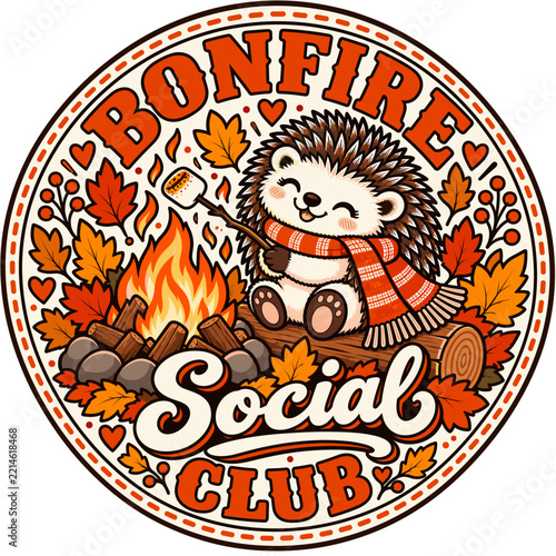 Cute Hedgehog Bonfire Social Club Emblem Design