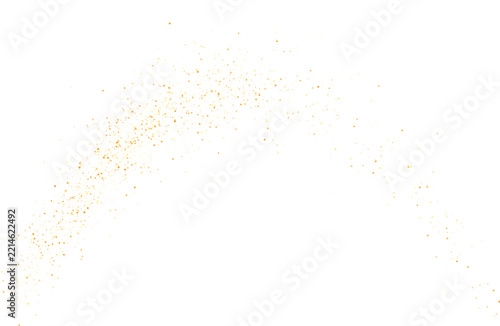 Abstract golden stardust curve stream with shimmering gold particles on transparent background.