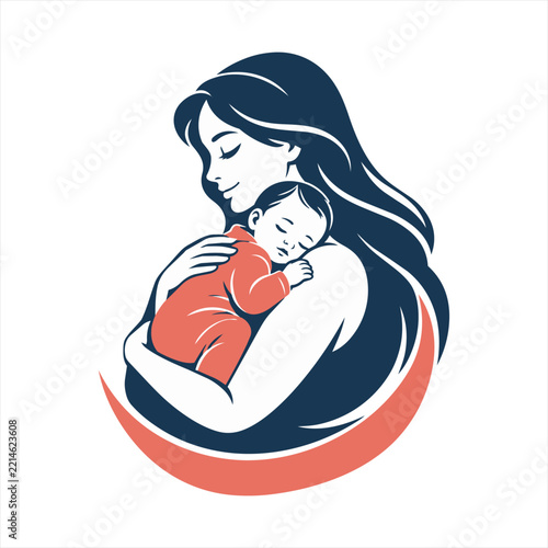 Tender mother and sleeping baby emblem