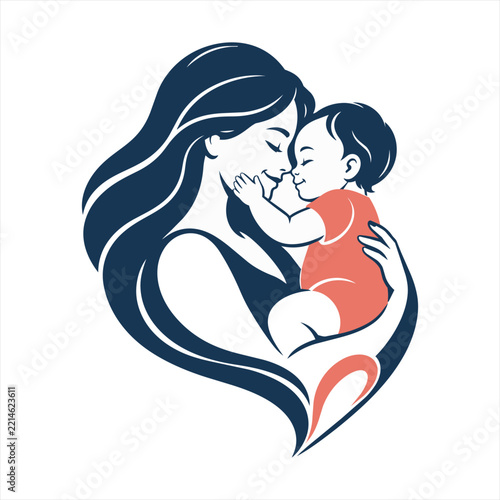 Tender mother and sleeping baby emblem