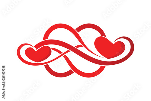 Red infinity heart sign vector illustration, eternal love symbol icon, romantic loop decorative design