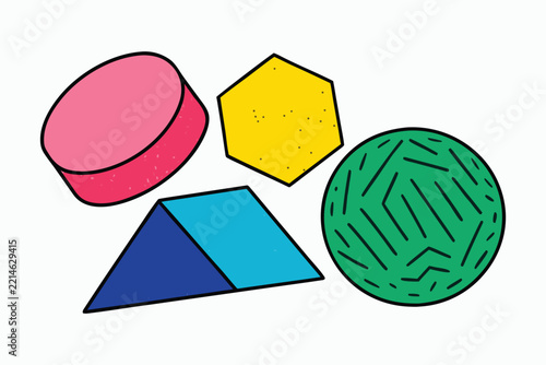 Retro 90s memphis geometric vector shapes, colorful 3d graphic design elements, pink blue yellow green abstract shapes