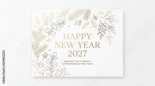 Elegant White Card Gold Foil Floral New Year 2027