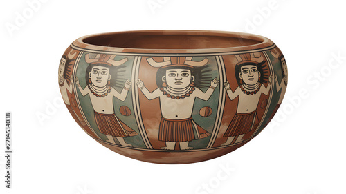 Ancient Mesoamerican Style Painted Ceramic Bowl with Human Figure Motifs