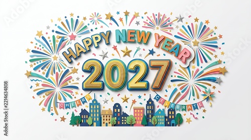 Colorful New Year 2027 Celebration with Fireworks