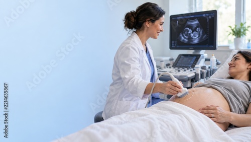 Doctor Performing an Ultrasound Examination of a Pregnant Woman Abdomen
