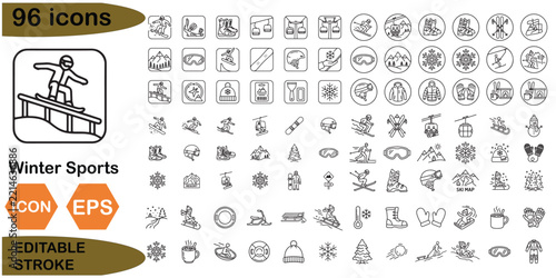 Winter Sports 96 icon set line art and black 