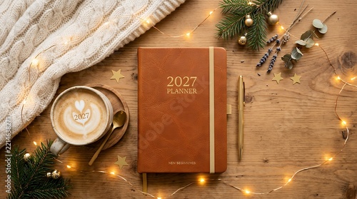 Cozy 2027 Planner Leather Notebook with Pen and Christmas Decor