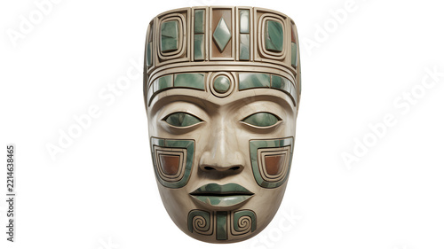 Ancient Mesoamerican Inspired Ceremonial Mask with Green Stone Inlays